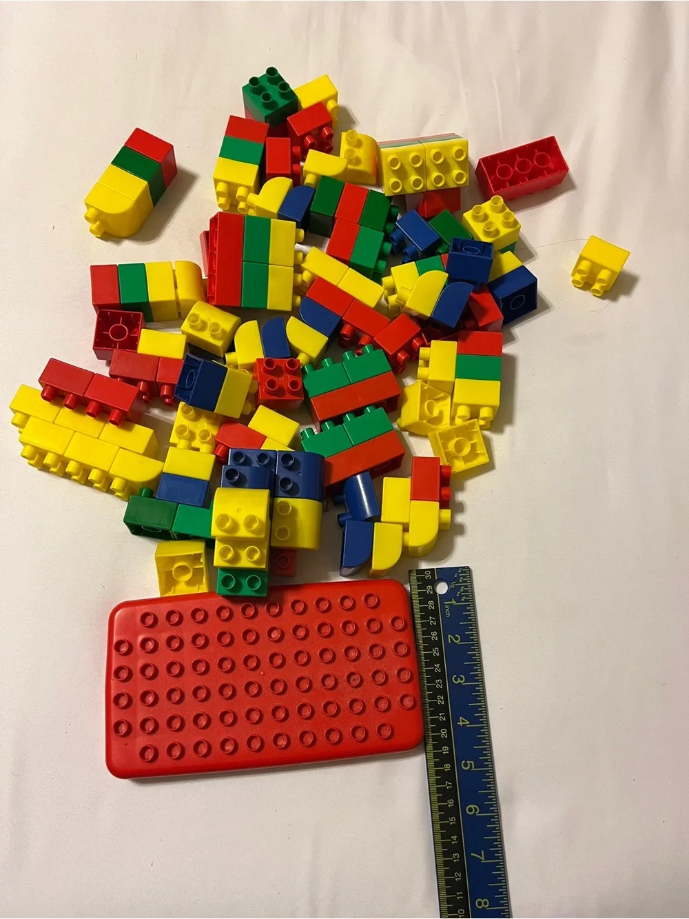 Plastic Building Blocks Set Red Baseplate Multicolor Toy Lot